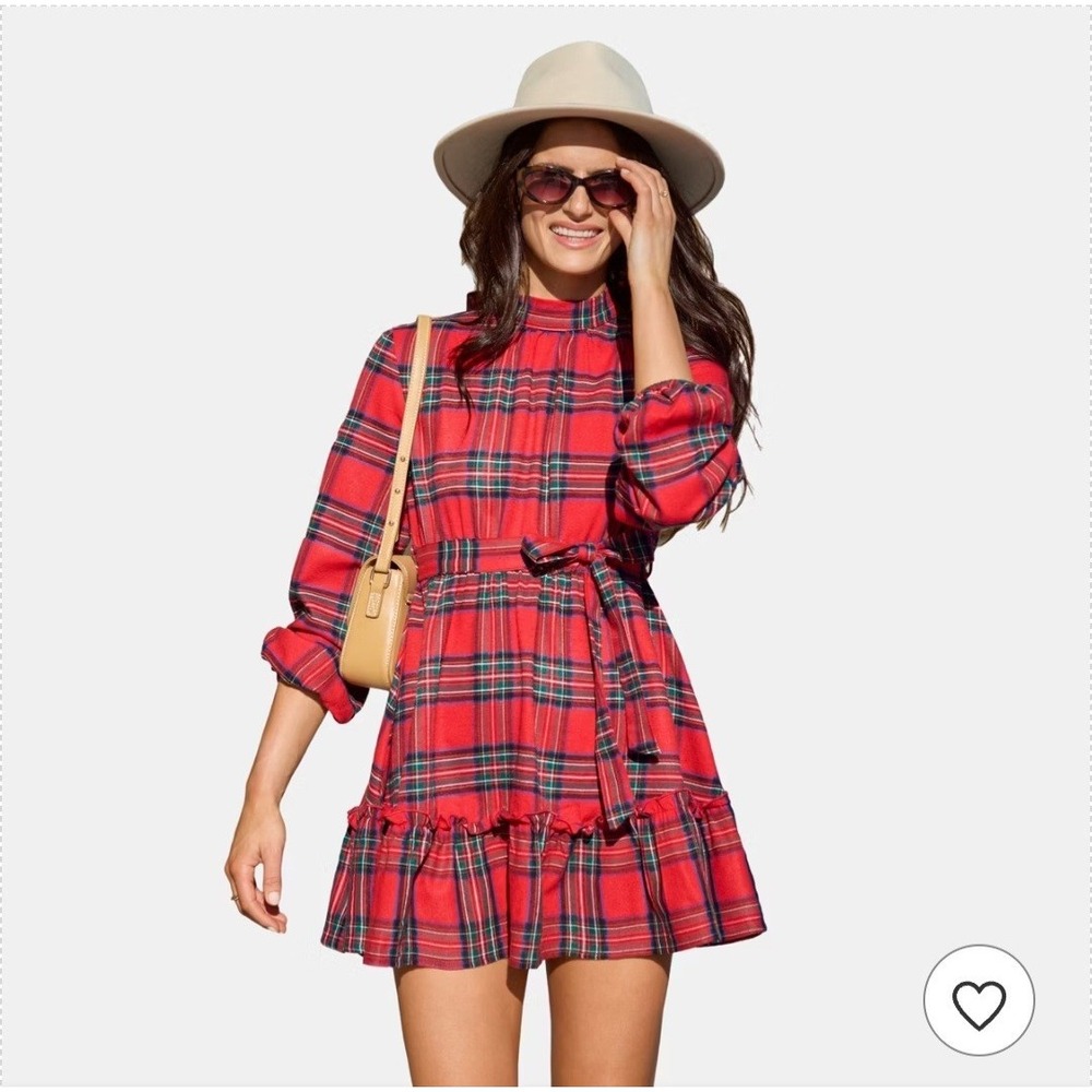 Cupshe Womens Large Charming Red Plaid Tiered Ruffle Mini Dress NWT $52.99